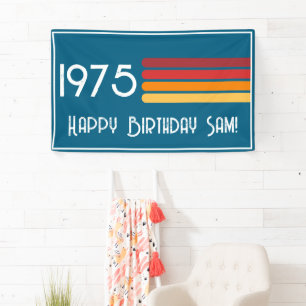 Vintage 1975 Retro Stripe Sun 50th Birthday Banner