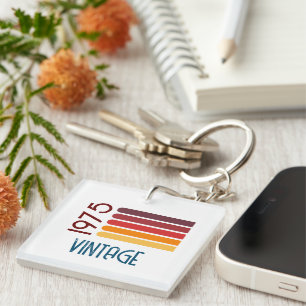 Vintage 1975 Retro Stripe Sun 50th Birthday Key Ring