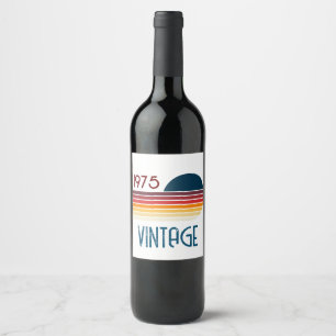 Vintage 1975 Retro Stripe Sun Wine Label