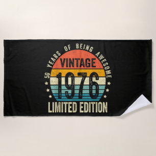 Vintage 1976 50th Birthday Born In 1976 Beach Towel