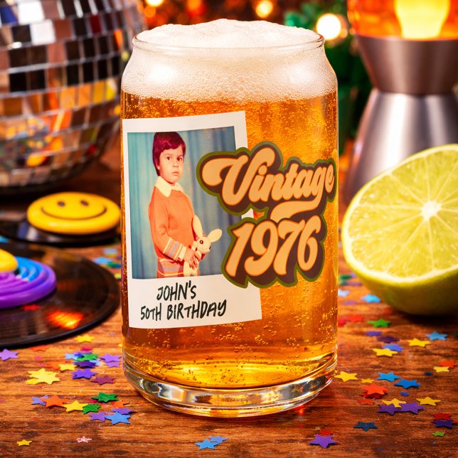 Vintage 1976 50th Birthday Photo  Can Glass (Vintage 1976 50th Birthday Photo Can Glass)