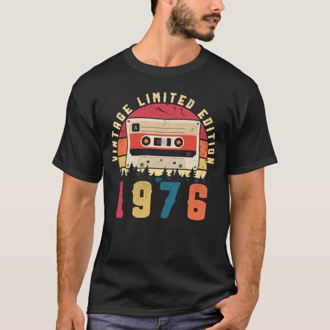 Vintage 1976 Birthday Cassette Tape T-Shirt (Front)