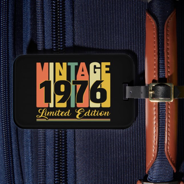 Vintage 1976 Birthday Luggage Tag (Front Insitu 4)