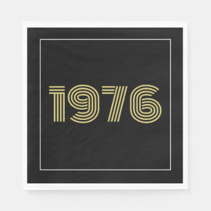Vintage 1976 Black & Gold Tone 50th Birthday  Napkin