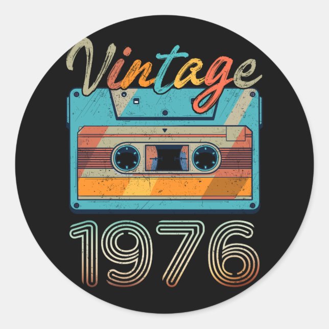 Vintage 1976 Cassette Tape Retro 47th Birthday 47  Classic Round Sticker (Front)