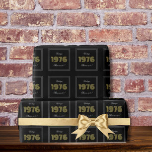 Vintage 1976 Retro 50th Birthday Black Custom Wrapping Paper