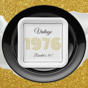 Vintage 1976 Retro Birthday 50th Birthday Name Paper Plate