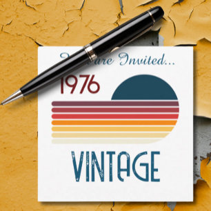 Vintage 1976 Retro Stripe Sun 50th Birthday Invitation