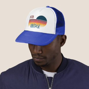 Vintage 1976 Retro Stripe Sun 50th Birthday Trucker Hat