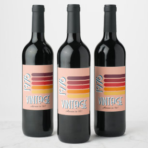 Vintage 1976 Retro Stripe Sun 50th Birthday Wine Label