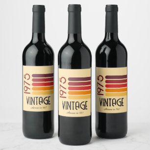 Vintage 1976 Retro Stripe Sun 50th Birthday Wine Label
