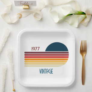Vintage 1977 Retro Stripe 50th Birthday Sun Paper Plate
