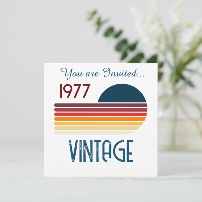 Vintage 1977 Retro Stripe Sun 50th Birthday Invitation (Standing Front)