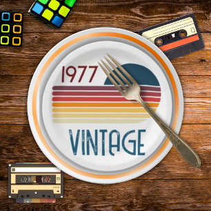 Vintage 1977 Retro Stripe Sun 50th Birthday Paper Plate