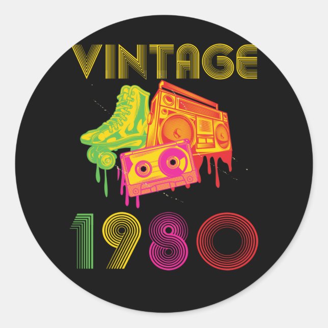 Vintage 1980 classic round sticker (Front)