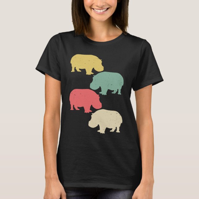 Vintage 1980  Women  Hippopotamus Retro T-Shirt (Front)