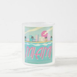 Vintage 1980s Miami Poster Frosted Glass Coffee Mug