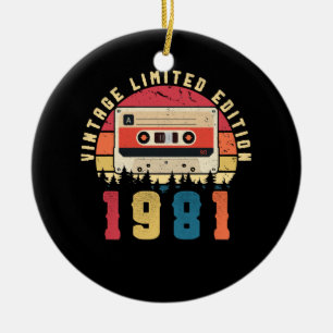 Vintage 1981 Birthday Cassette Tape Ceramic Tree Decoration