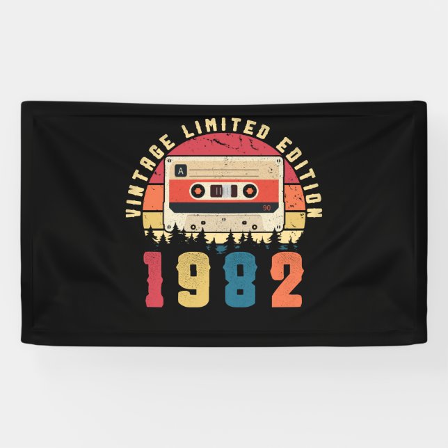 Vintage 1982 Birthday Cassette Tape Banner (Horizontal)