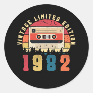 Vintage 1982 Birthday Cassette Tape Classic Round Sticker
