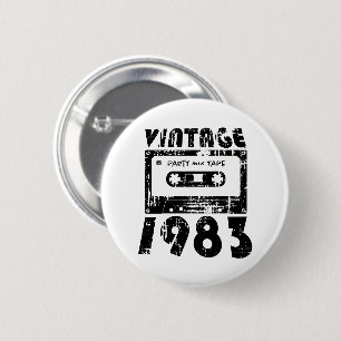 Vintage 1983 40th Birthday Retro Cassette Mix Tape 6 Cm Round Badge