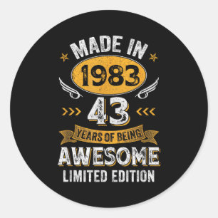 Vintage 1983 43 Years Old Birthday 43rd Birthday M Classic Round Sticker