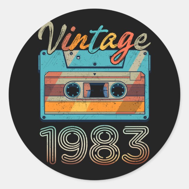 Vintage 1983 Cassette Tape Retro 40th Birthday 40  Classic Round Sticker (Front)
