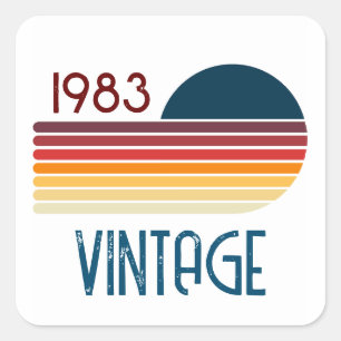 Vintage 1983 Retro Stripe Sun Square Sticker