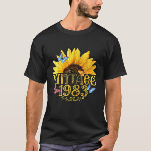 Vintage 1983 Sunflower Floral Butterfly Funny 40th T-Shirt
