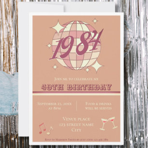 Vintage 1984 40th birthday pink party Invitation