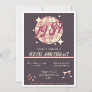 Vintage 1984 40th birthday retro purple Invitation