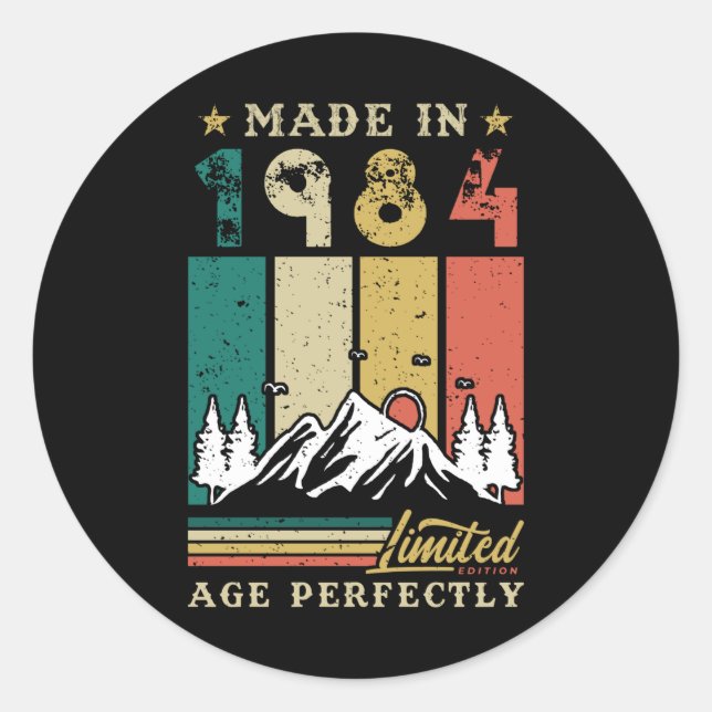 Vintage 1984 Birthday Classic Round Sticker (Front)