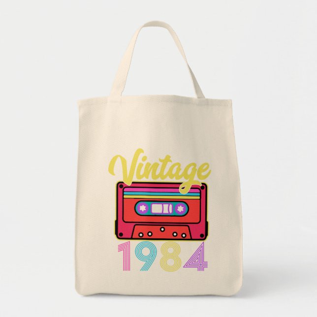 Vintage 1984 Colourful Cassette Tape Tote Bag (Front)