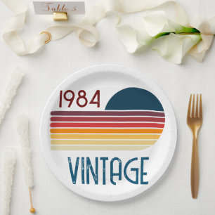 Vintage 1984 Retro Stripe Sun 40th Birthday Paper Plate