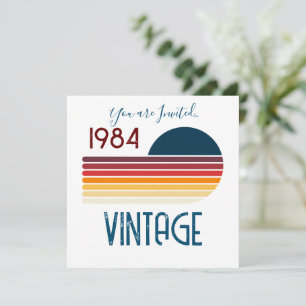 Vintage 1984 Retro Stripe Sun Birthday Invitation