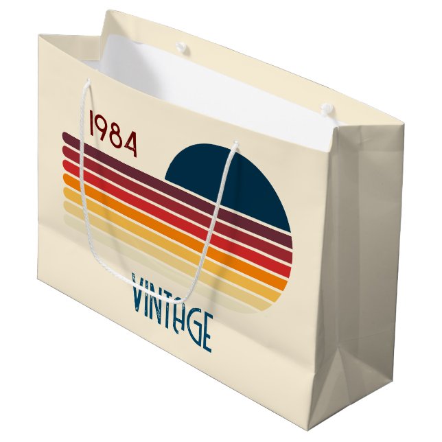 Vintage 1984 Retro Stripe Sun Large Gift Bag (Front Angled)