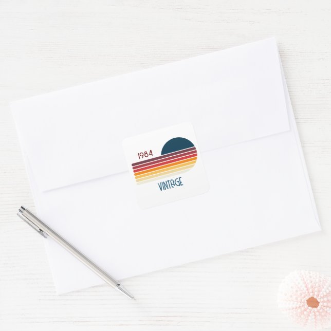Vintage 1984 Retro Stripe Sun Square Sticker (Envelope)