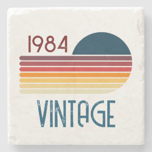 Vintage 1984 Retro Stripe Sun Stone Coaster