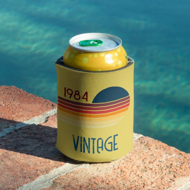 Vintage 1984 Yellow Retro Stripe Sun Can Cooler (In Situ Pool)