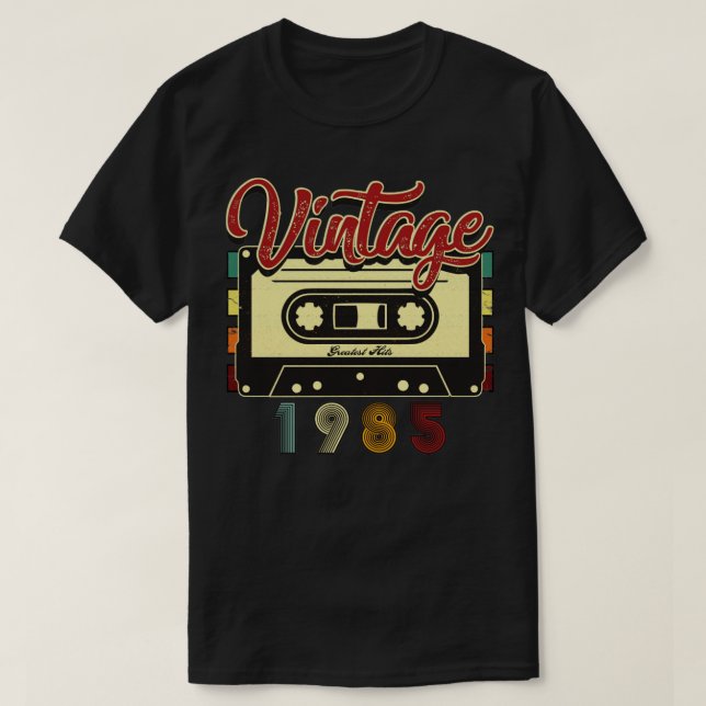 Vintage 1985 Greatest Hits Cassette Tape T-Shirt (Design Front)