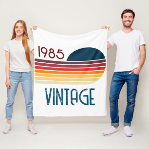 Vintage 1985 Retro Stripe Sun Fleece Blanket