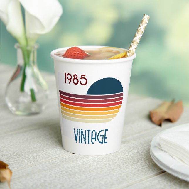Vintage 1985 Retro Stripe Sun Paper Cups (Insitu)
