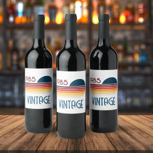Vintage 1985 Retro Stripe Sun Wine Label