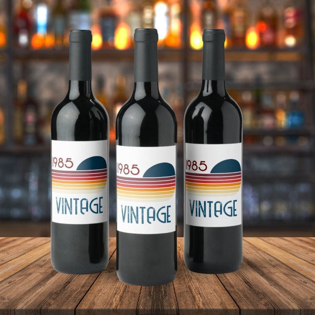 Vintage 1985 Retro Stripe Sun Wine Label (Creator Uploaded)