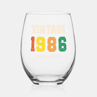 Vintage 1986 Limited Edition Retro Birthday Design Stemless Wine Glass