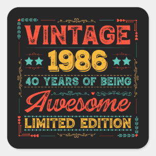 Vintage 1986 Made in 1986 40th Birthday 40 Years Square Sticker
