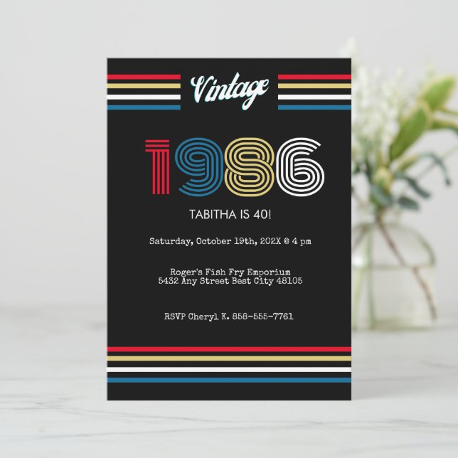 Vintage 1986 Retro 40th Birthday Party Invitation (Standing Front)