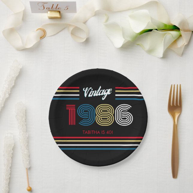 Vintage 1986 Retro 40th Birthday Party Paper Plate (Wedding)