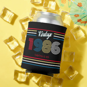 Vintage 1986 Retro Stripe 40th Birthday Favour Can Cooler