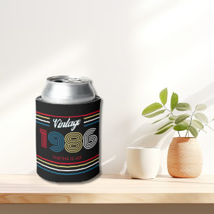 Vintage 1986 Retro Stripe 40th Birthday Favour Can Cooler